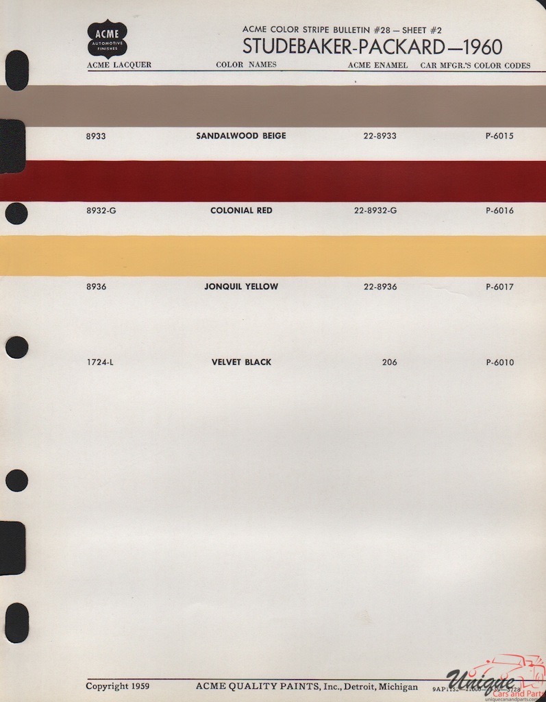 1960 Studebaker Paint Charts Acme 2